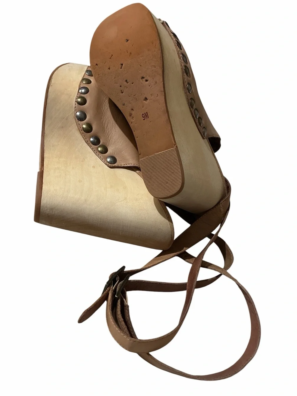 Vintage Y2K Jeffrey Campbell  Leather Wooden Wedge Peep-Toe Ankle Strap